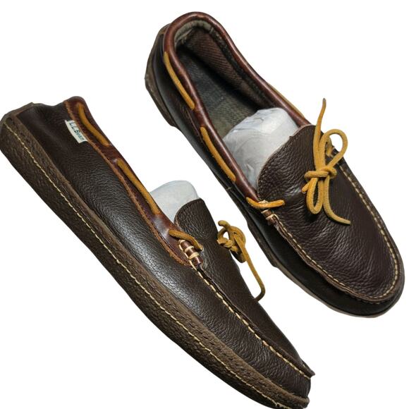 L.L.Bean Men\'s Handsewn Leather Slippers Brown Flannel-Lined - Brown Size 10 main image 9